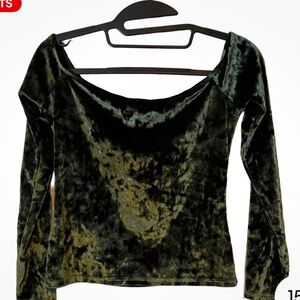 Vintage Silence + Noise Crop Top Off Shoulder Green Faux Velvet  Sz. M